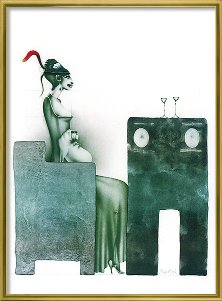  Dame mit Hund und Hut bei Tisch 