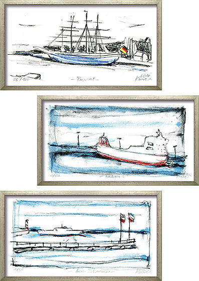  Maritime Impressionen (Mappe mit drei Lithografien) 