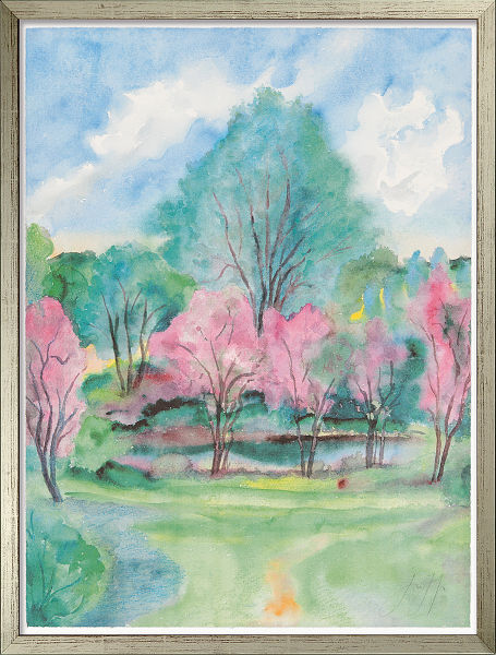  Blühende Bäume am Teich 